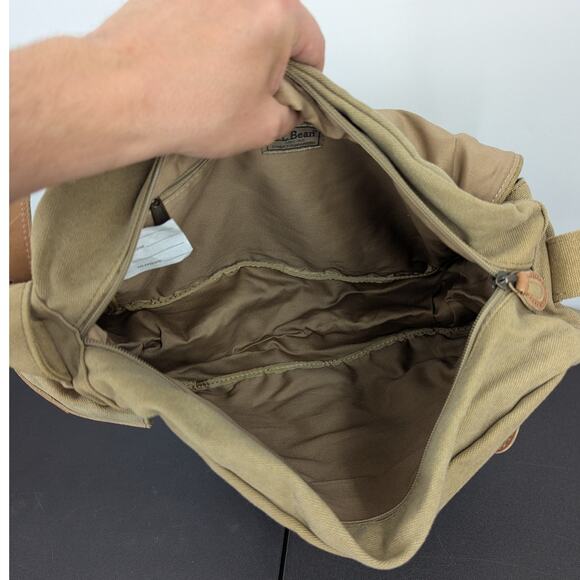 L.L. Bean Canvas Leather Messenger Crossbody Adjustable Strap Unisex Preppy Bag - Picture 8 of 10